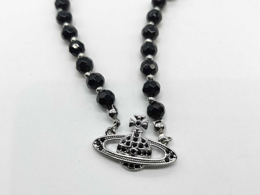 Vivienne Westwood / Black Agate Orb Choker Necklace Silver Necklace